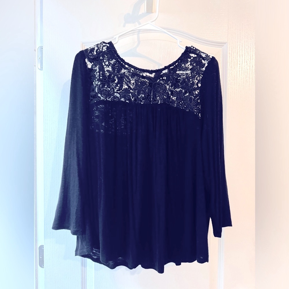Romantic Lace Trim Black Blouse